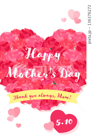 母の日のハート型カーネーションフレーム_背景なし_縦 136376272