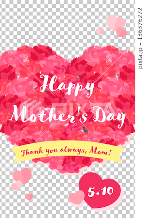 母の日のハート型カーネーションフレーム_背景なし_縦 136376272