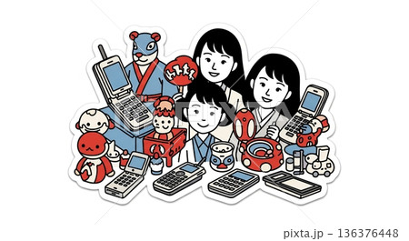 懐かしの平成時代、和装家族とレトロアイテム 懐かしの平成時代、和装家族とレトロアイテム 136376448