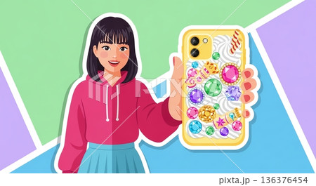 煌めくスマホに笑顔、令和を彩るデコレーション 136376454