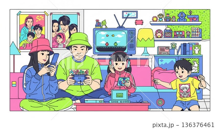 レトロゲームと懐かしアイテム、家族で過ごす時間 レトロゲームと懐かしアイテム、家族で過ごす時間 136376461