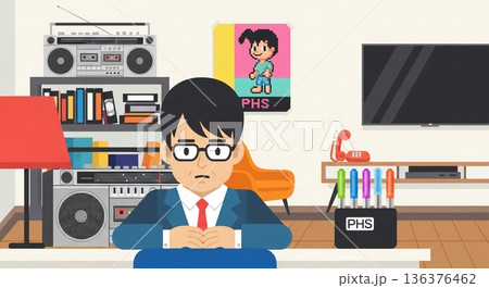 悩むビジネスマンと懐かしの空間 136376462