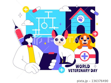 World Veterinary Day Vector Illustration Celebrating Dedicated Veterinarians Protecting Animal Health Welfare Through Flat Cartoon Style Background World Veterinary Day Vector Illustration Celebrating Dedicated Veterinarians Protecting Animal Health Welfare Through Flat Cartoon Style Background 136376490