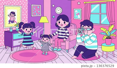 ポップな空間で楽しむ家族の瞬間 136376529