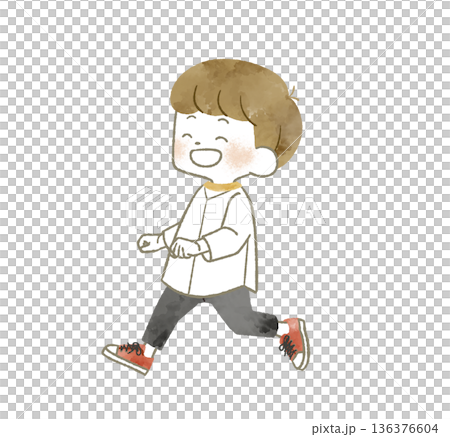 笑顔で走っている男の子-水彩 136376604