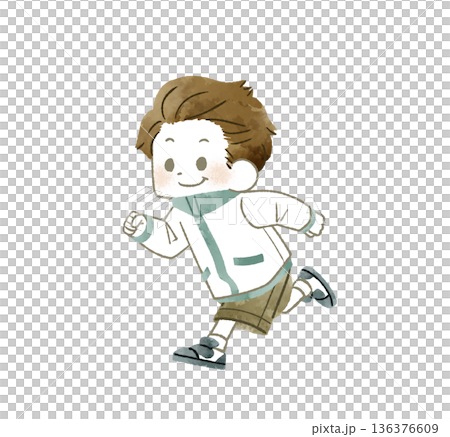 笑顔で走っている男の子-水彩 136376609