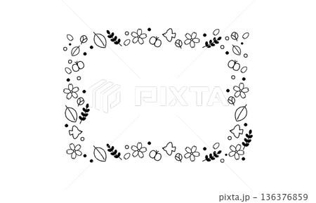 手描きの小鳥と植物のシンプルな四角フレーム 136376859