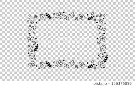 手描きの小鳥と植物のシンプルな四角フレーム 136376859