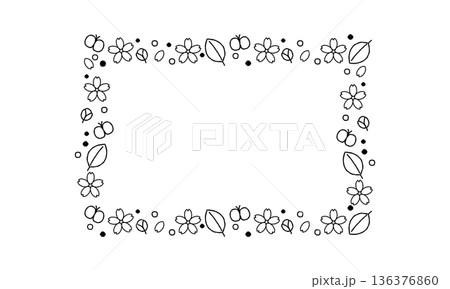 手描きの桜と蝶の春のナチュラル四角フレーム 136376860