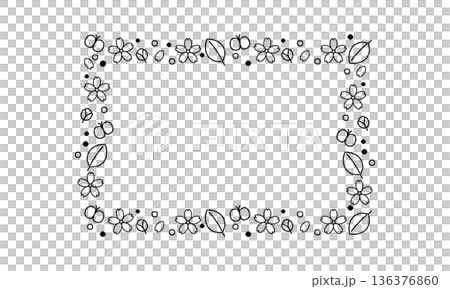 手描きの桜と蝶の春のナチュラル四角フレーム 136376860