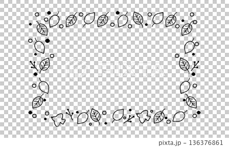 手描きの葉と実のナチュラルリースフレーム 136376861