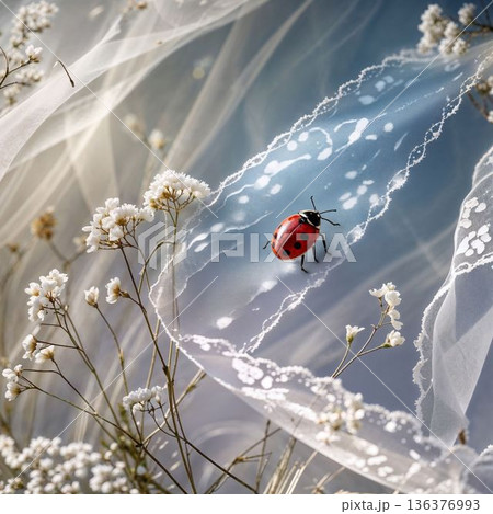 幸運を運ぶてんとう虫と光のレース 136376993