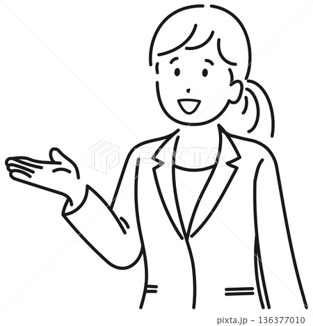 笑顔で案内をする若い女性の線画 全身 笑顔で案内をする若い女性の線画 全身 136377010