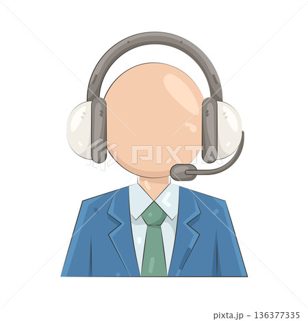 Illustration of businessman wearing a headset with a microphone 136377335
