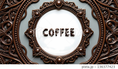 コーヒー豆で作った文字と縁取りデザイン 136377423