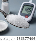 Excessive Sugar Intake with High Blood Sugar Monitor Diabetes Risk Concept 136377496