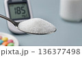 Excessive Sugar Intake with High Blood Sugar Monitor Diabetes Risk Concept 136377498