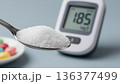 Excessive Sugar Intake with High Blood Sugar Monitor Diabetes Risk Concept 136377499