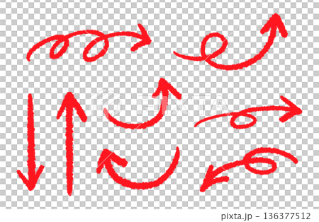 手書きの矢印セット_赤 136377512