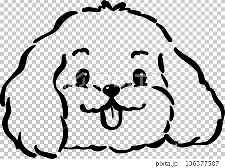 Cozy home happy cavoodle dog face smile tongue out outline hand drawn 136377587