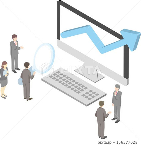アイソメトリックなビジネス成長のイラスト。株、投資、資産運用、金融、経済、利益、データ分析のイメージ 136377628