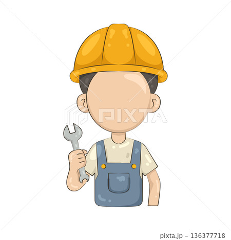 Illustration of construction worker with wrench 136377718