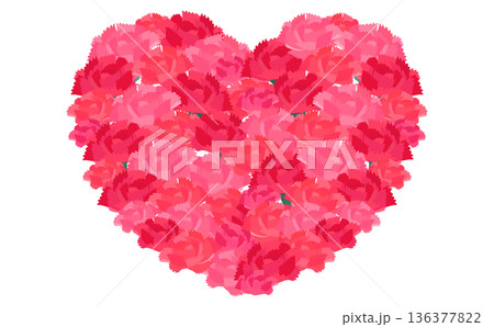 ハート型の赤いカーネーションイラスト 136377822