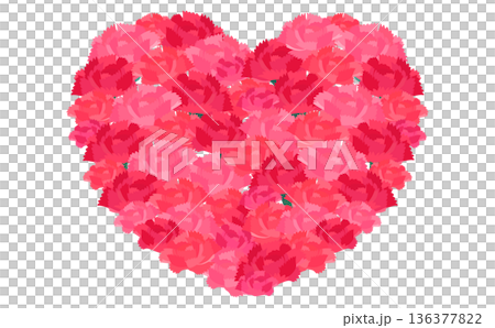 ハート型の赤いカーネーションイラスト 136377822