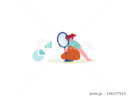 虫眼鏡でデータを調べる女性 虫眼鏡でデータを調べる女性 136377914