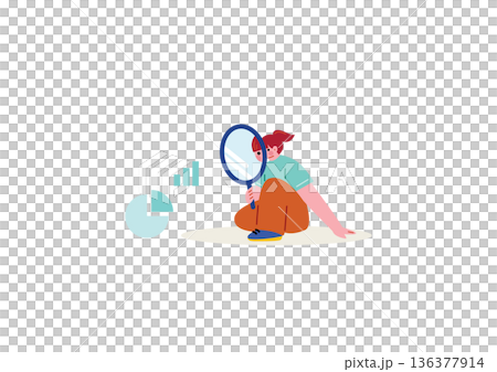 虫眼鏡でデータを調べる女性 虫眼鏡でデータを調べる女性 136377914