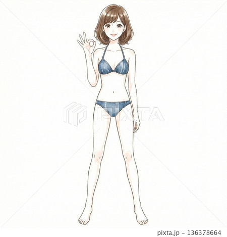 OKサインする水着の女性 OKサインする水着の女性 136378664