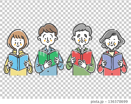本を読む家族二世代　ベクター 136378699