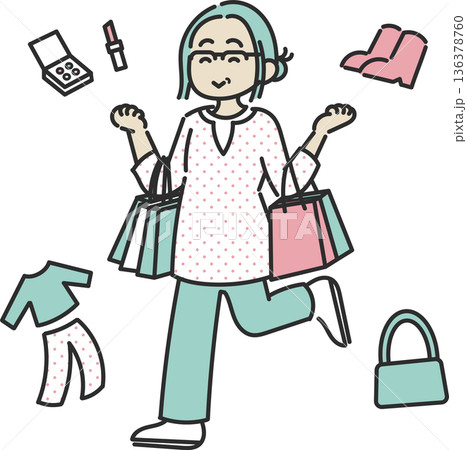 ショッピングを楽しむ40代女性のイラスト 136378760