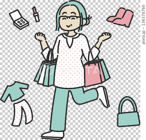 ショッピングを楽しむ40代女性のイラスト 136378760