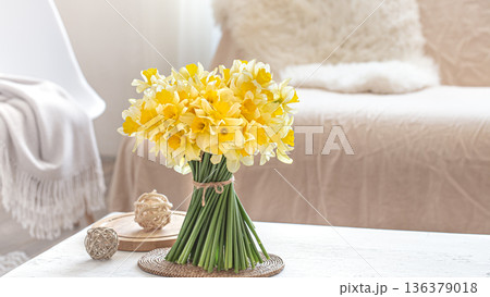 Composition with spring flowers in the interior. Composition with spring flowers in the interior. 136379018