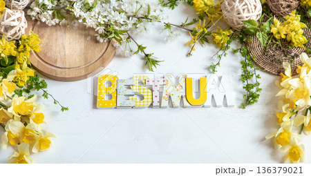 Beautiful composition with flowers for mother's day. Beautiful composition with flowers for mother's day. 136379021