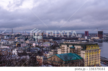 Landscape of a large industrial city in cloudy weather. 136379161