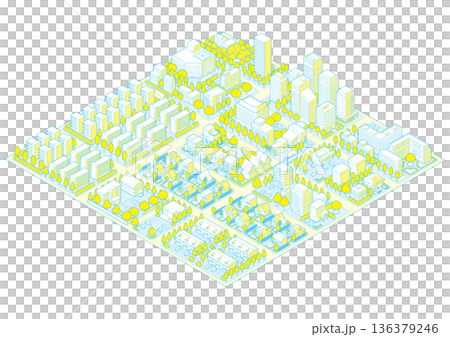 城市景觀。城市景觀。等距城市景觀。 136379246