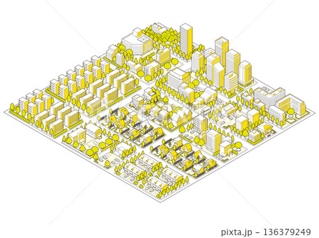 街並みの立体図. 都市の景観. アイソメ図で描いた都市. 136379249