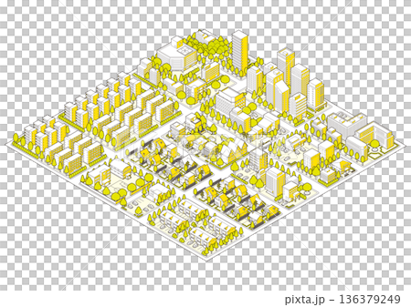 城市景觀。城市景觀。等距城市景觀。 136379249