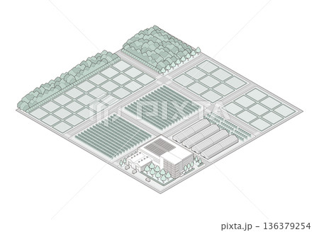 郊外の街並みのイラスト. アイソメ図で描いた都市. 郊外の街並みのイラスト. アイソメ図で描いた都市. 136379254