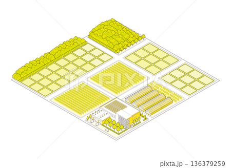 郊外の街並みのイラスト. アイソメ図で描いた都市. 136379259