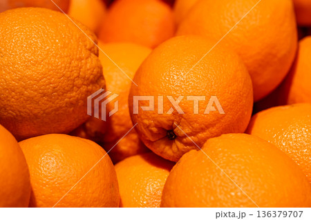 Close-up, oranges in the supermarket on the counter. Close-up, oranges in the supermarket on the counter. 136379707