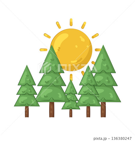 Illustration of Pine trees under the sun 136380247