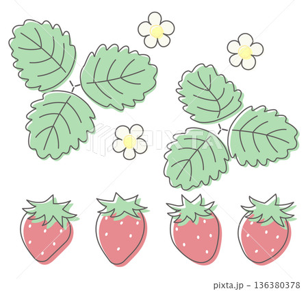 可愛いイチゴの手描き風カラーイラストセット 136380378