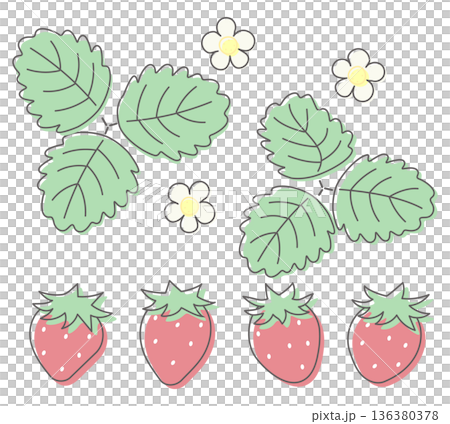 可愛いイチゴの手描き風カラーイラストセット 136380378