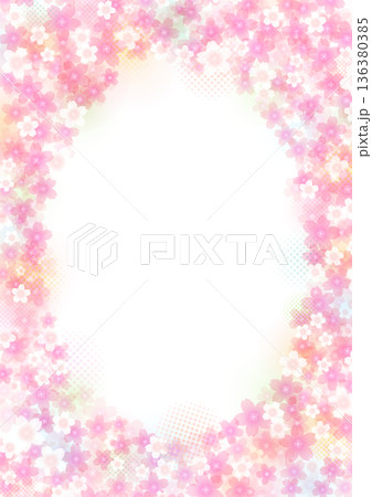 ふんわり優しい桜の花 背景 フレーム　縦 136380385