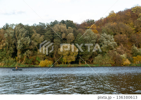 Natural background, wild nature, autumn forest by the lake. Natural background, wild nature, autumn forest by the lake. 136380613