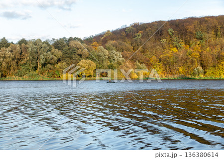 Natural background, wild nature, autumn forest by the lake. Natural background, wild nature, autumn forest by the lake. 136380614