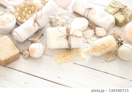 objects Spa on a light wooden background 136380723
